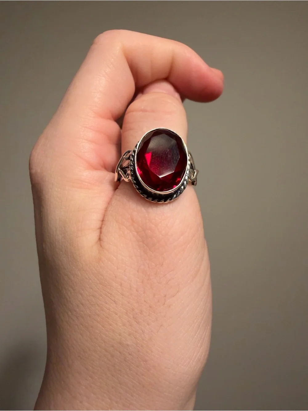 925 Sterling Silver Large Red Garnet Style Oval